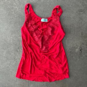 Vintage Y2k Red Lace Criss Cross Front Tank Top Cami Small